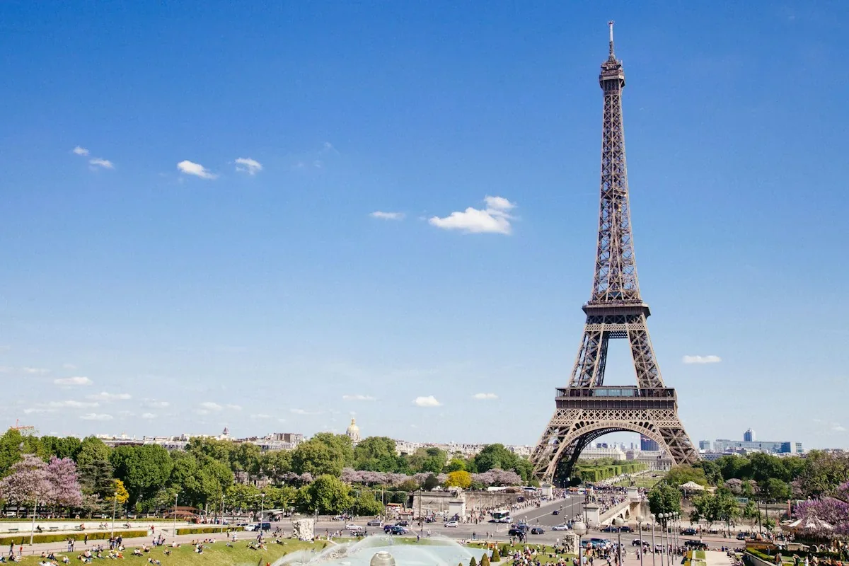 Eiffel Tower rising above Paris streets, France